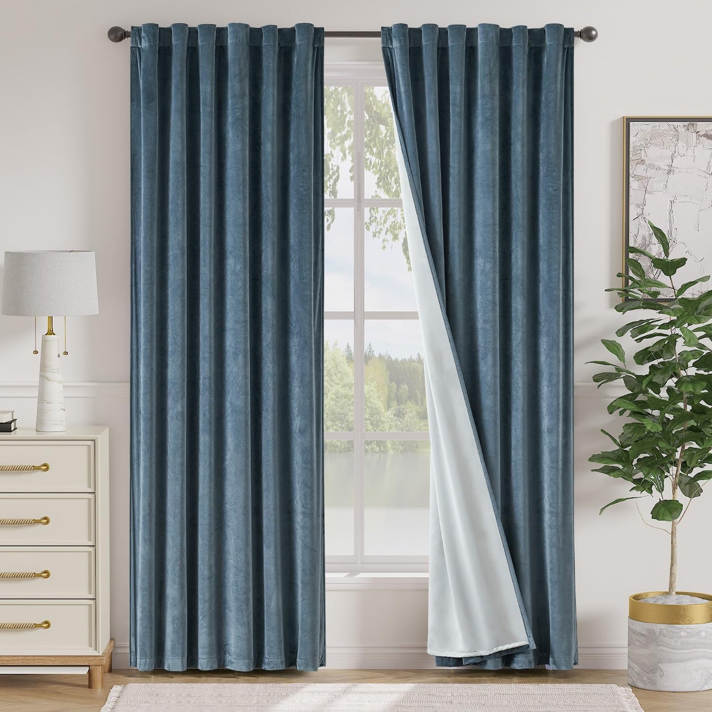 Luxury Thermal Blackout Curtains - 84 Inch Slate Blue