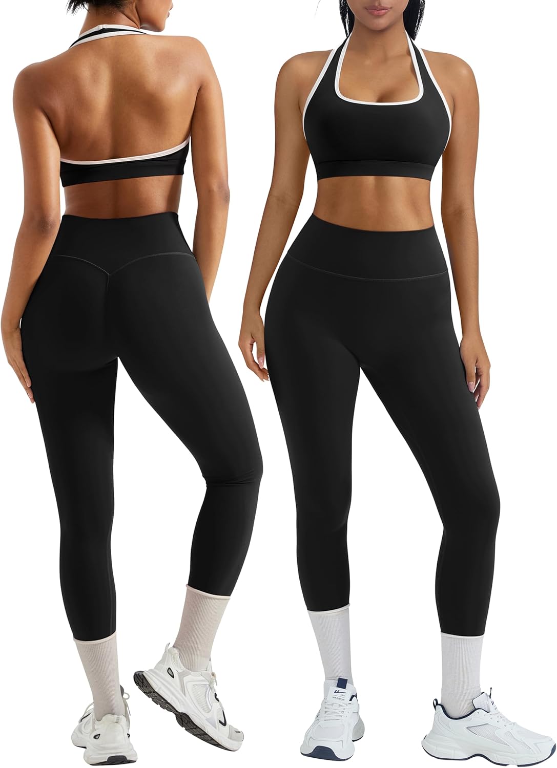 OMKAGI 2 Piece Workout Sets for Women with Halter Bras