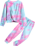 Girls Twist Front Tracksuit Two Piece Set - Tie Dye Jogger Set