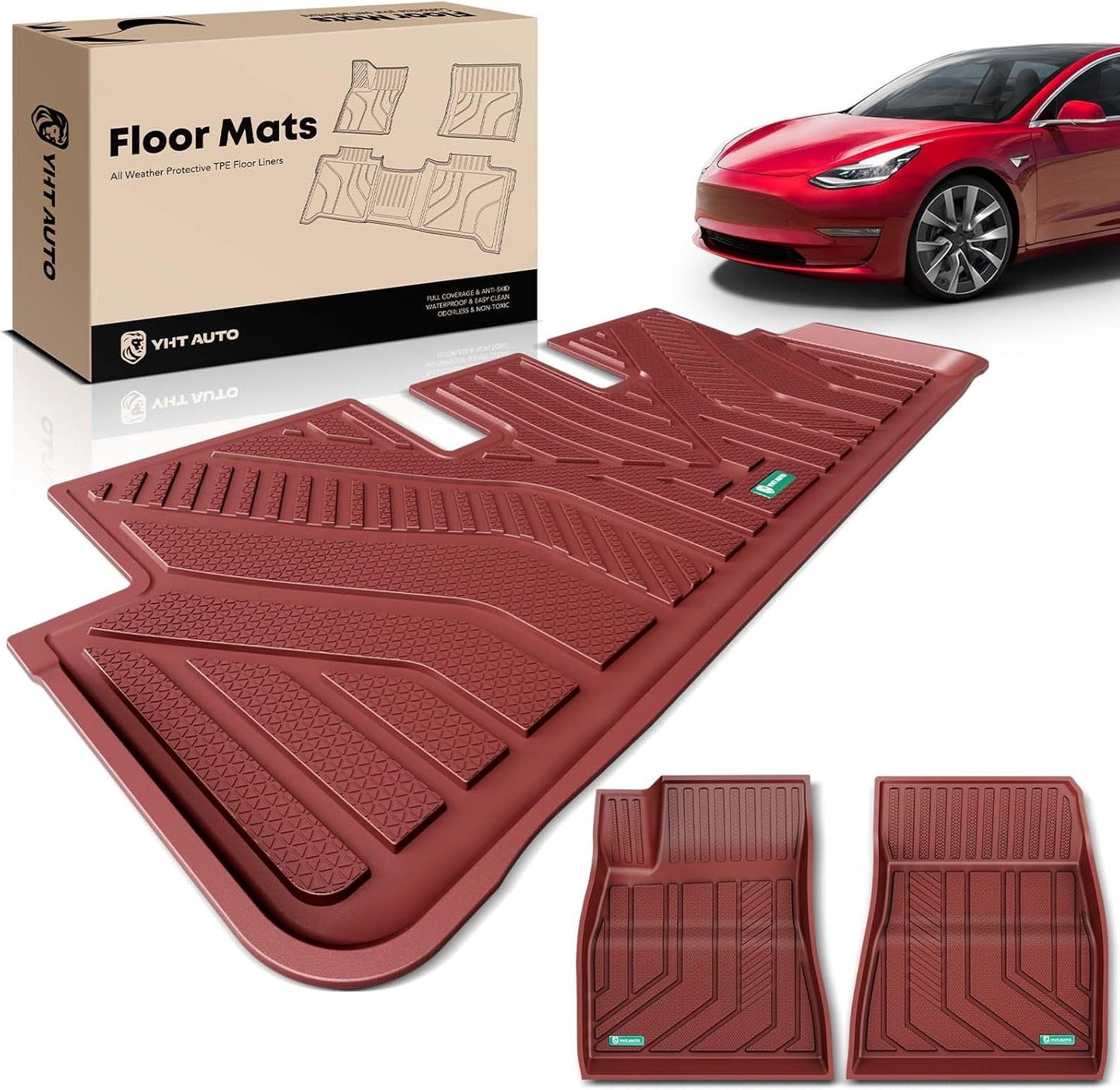 Custom Fit Red Car Floor Mats for 2024 2025 Tesla Model 3