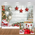 Christmas Backdrop 12x10ft White Wood Floor Winter Snow Photo