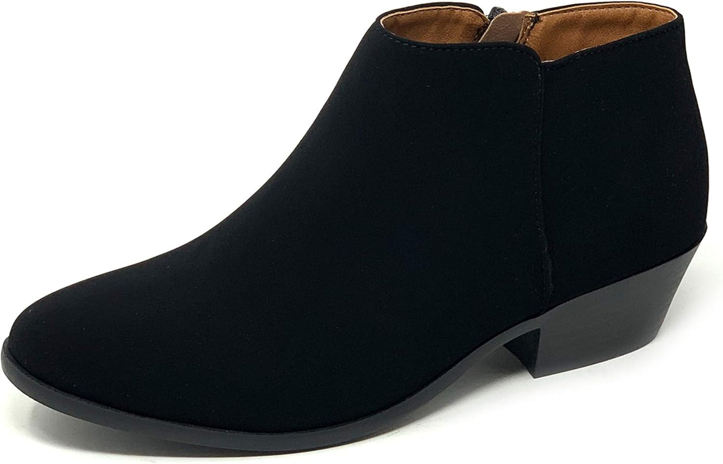 SODA Women's Round Toe Faux Suede Stacked Heel Bootie