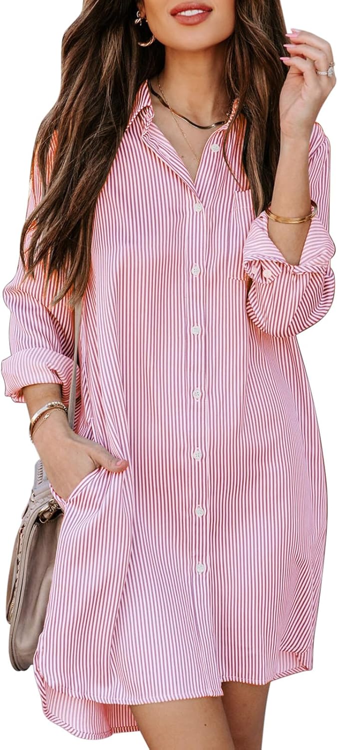 Womens Button Down Shirt Dresses with Pockets for Style
