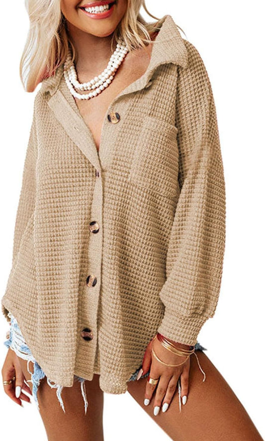 Dokotoo Womens Waffle Knit Shacket Jacket for Stylish Comfort