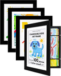 Kids Artwork Frame Changeable (Black) - Magnetic Door Holds 100 Pieces