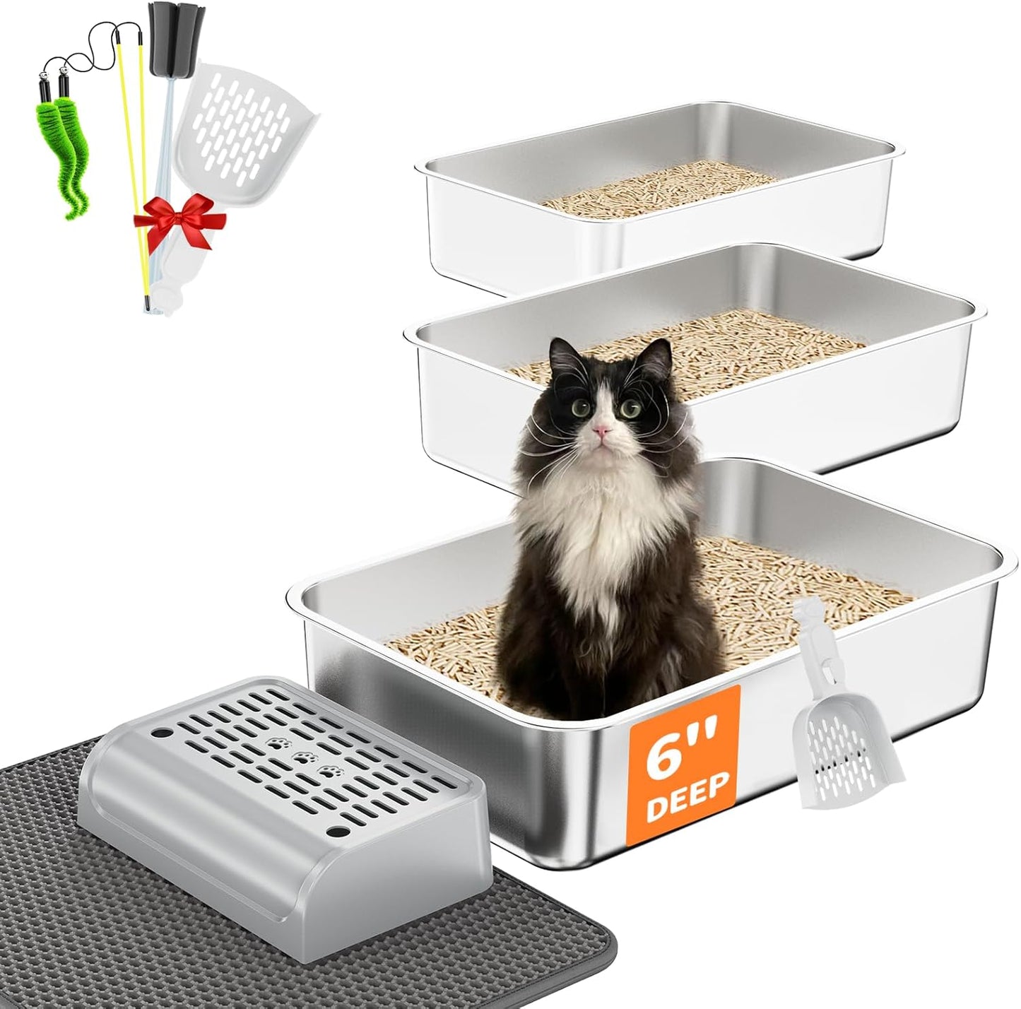 Stainless Steel Litter Box Set - Complete Cat Care Solution