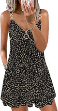 Summer Dresses Knee Length V Neck Sundress with Pockets - Flowy Casual