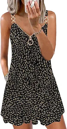 ETCYY Summer Dresses 2023 Casual Knee Length V Neck Sundresses