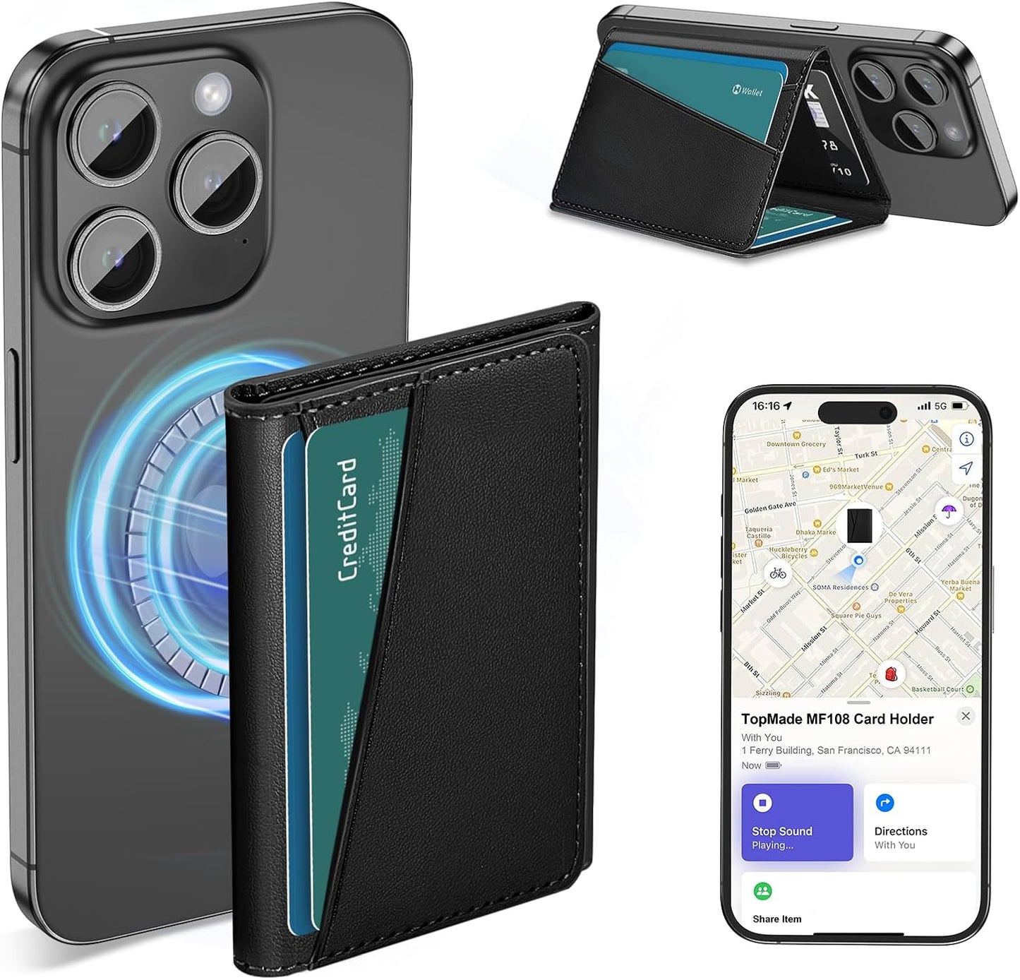 TopMade MagSafe Wallet with Tracker for iPhone 12 to 17 Series