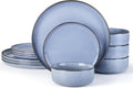 E-far 12-Piece Reactive Glaze Dinnerware Set for 4 - Ocean Blue