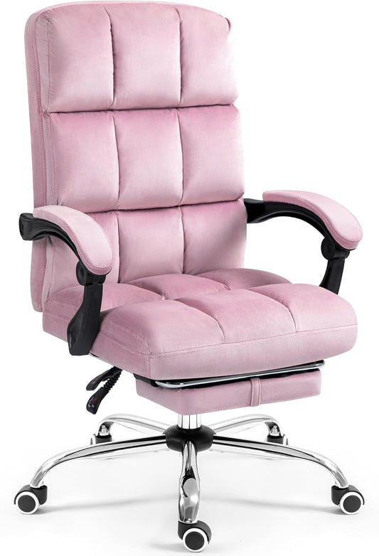 Velvet Reclining Office Chair with Footrest for Comfort