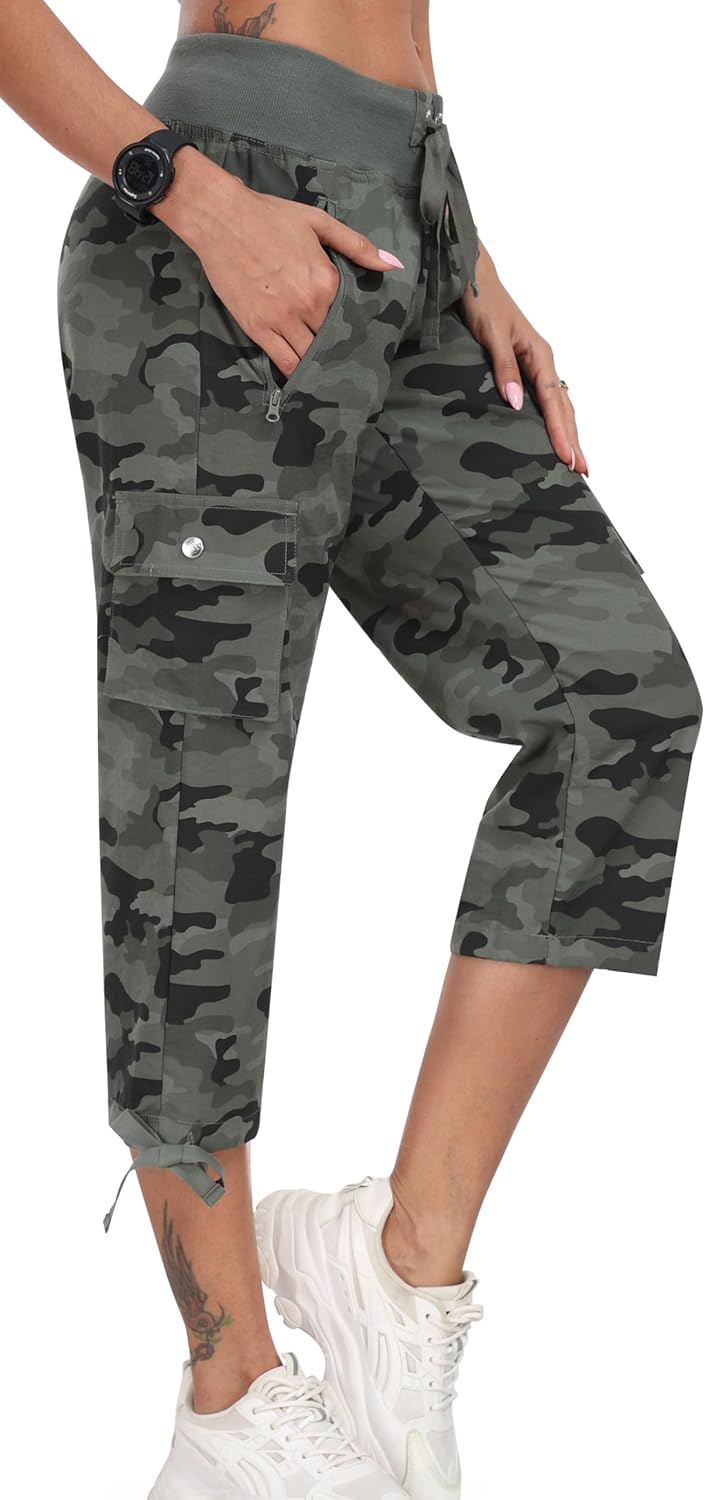 MoFiz Women's Cargo Capris Pants for Casual Hiking and Travel