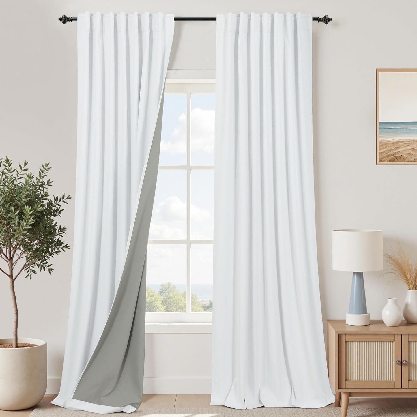 KOUFALL 120 Inch Linen Blackout Curtains for Living Room