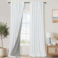 White Linen Textured Blackout Curtains 108 in - 2 Panels for Bedroom