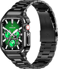 HASLFM Stainless Steel Band with Case for Apple Watch 45mm Men - Black