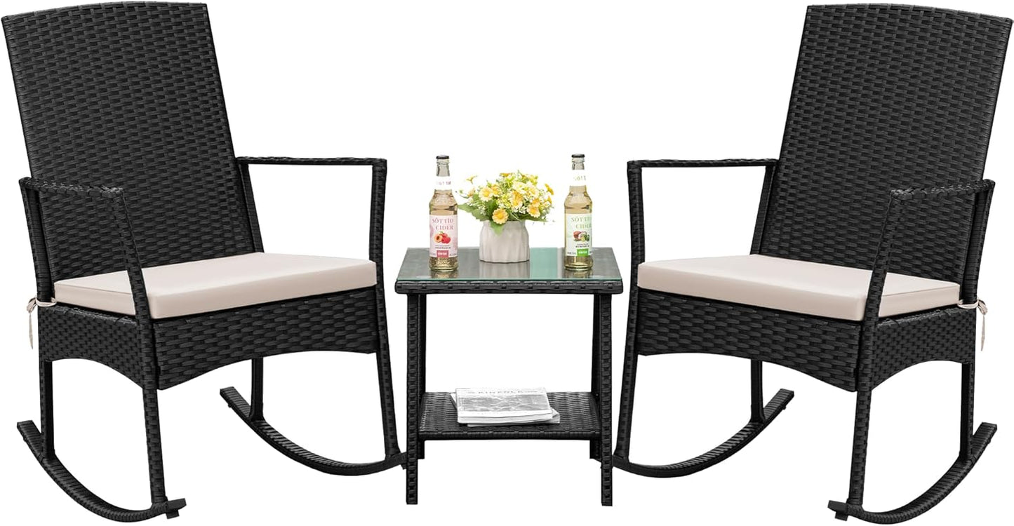 Flamaker Rocking Chair Outdoor PE Rattan Patio Chairs for Comfort