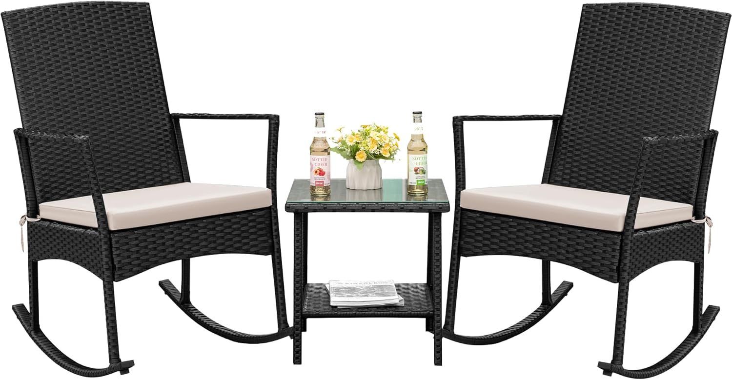 Flamaker Rocking Chair Outdoor PE Rattan Patio Chairs for Comfort