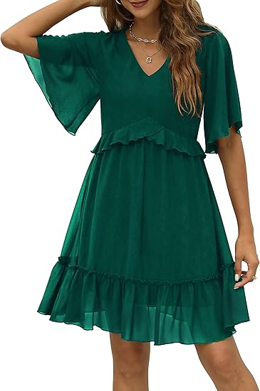 Manydress Women's Chiffon Floral Print V Neck Casual Mini Dress