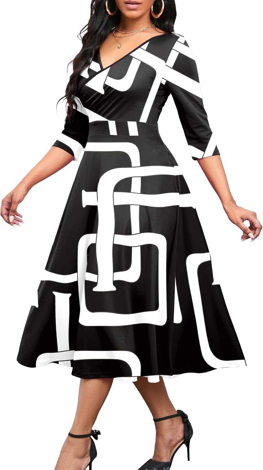 Nmoder Women's Casual Wrap Flared Midi Dress for Any Occasion