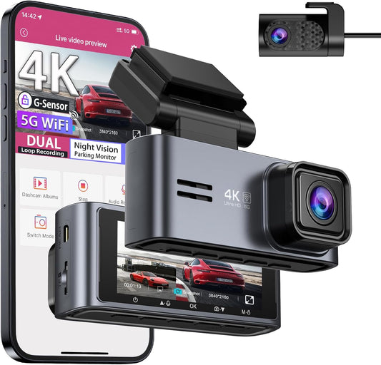 4K Dash Cam Front and Rear with 5G WiFi for Ultimate Protection