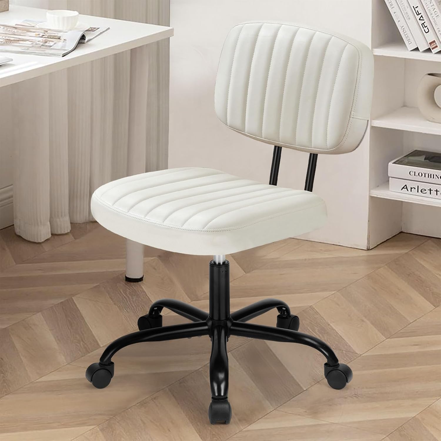 DUMOS Small Armless Office Chair with Lumbar Support for Comfort