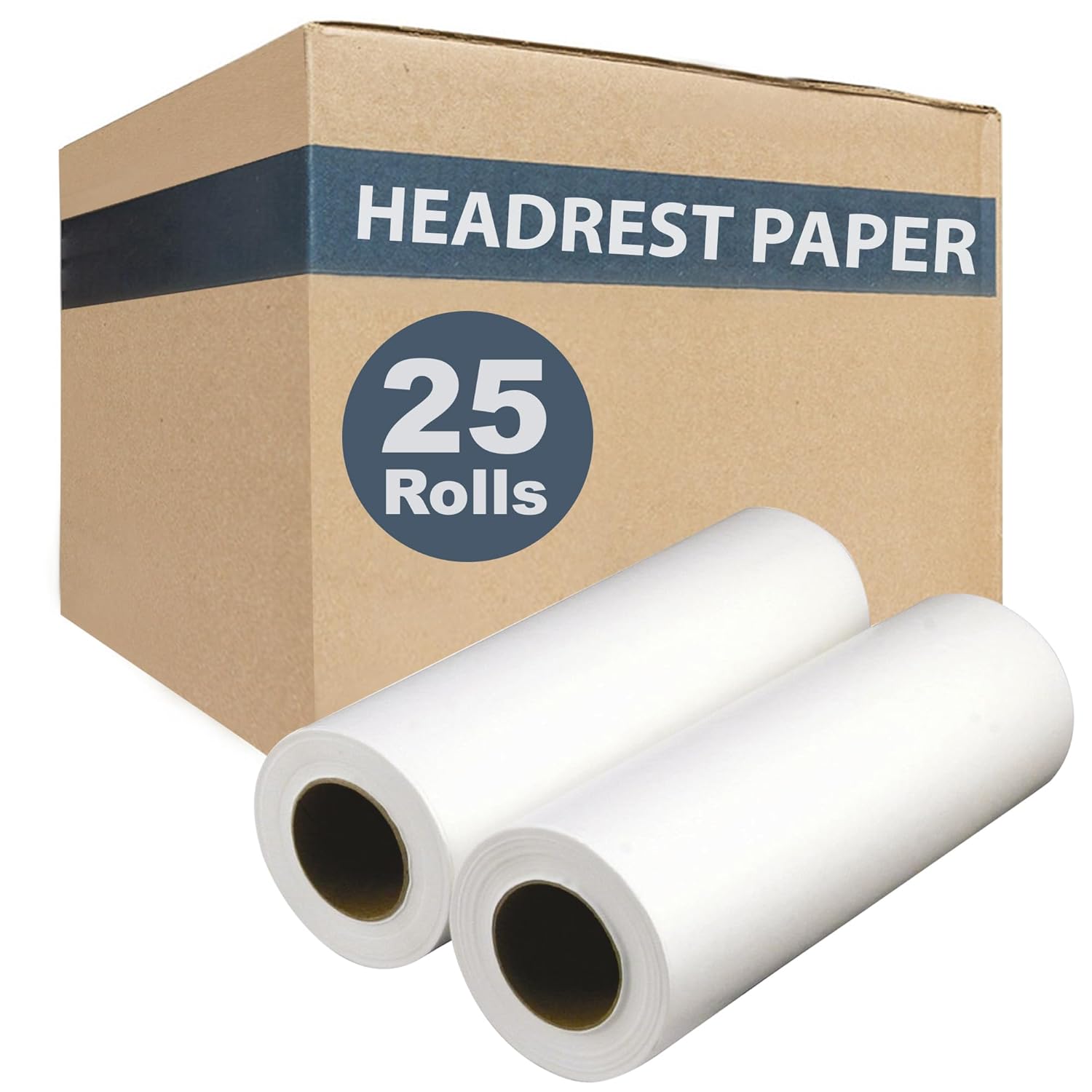 25-Pack 8.5in x 125ft White Crepe Finish Headrest Paper Rolls
