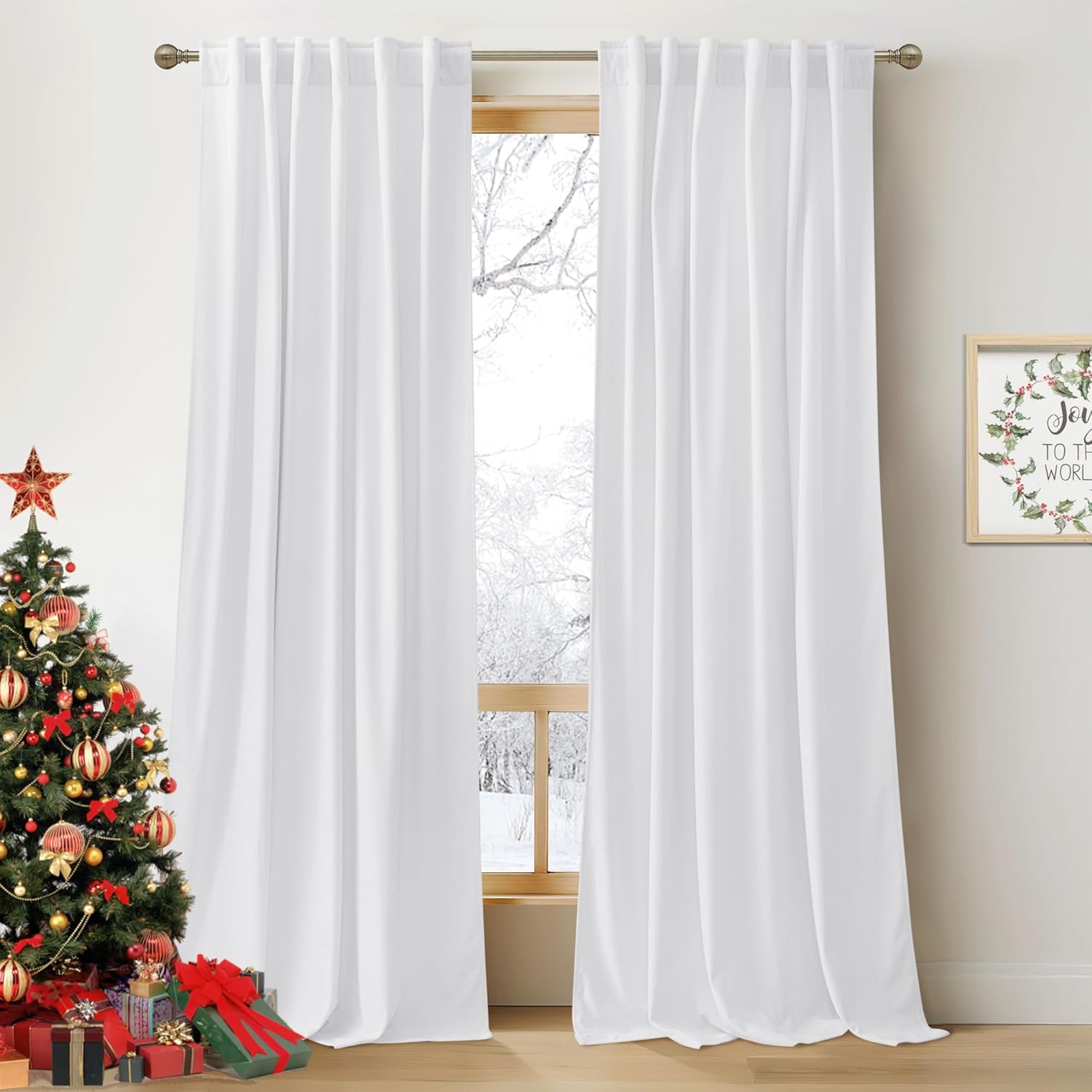RYB Home White Velvet Curtains - Plush Soft Modern Drapes