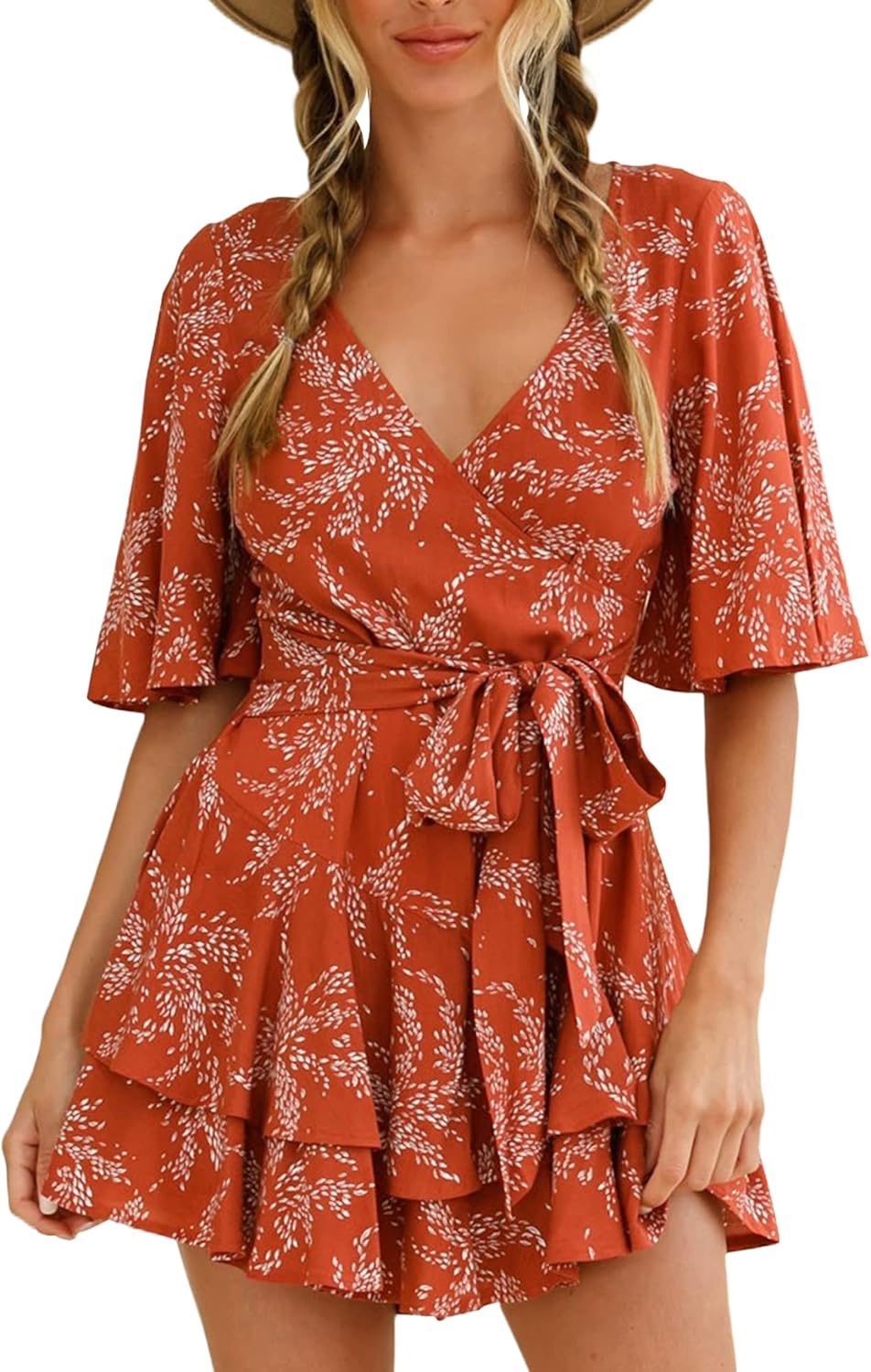 AIMCOO Womens Summer Short Flared Sleeve Romper for Style