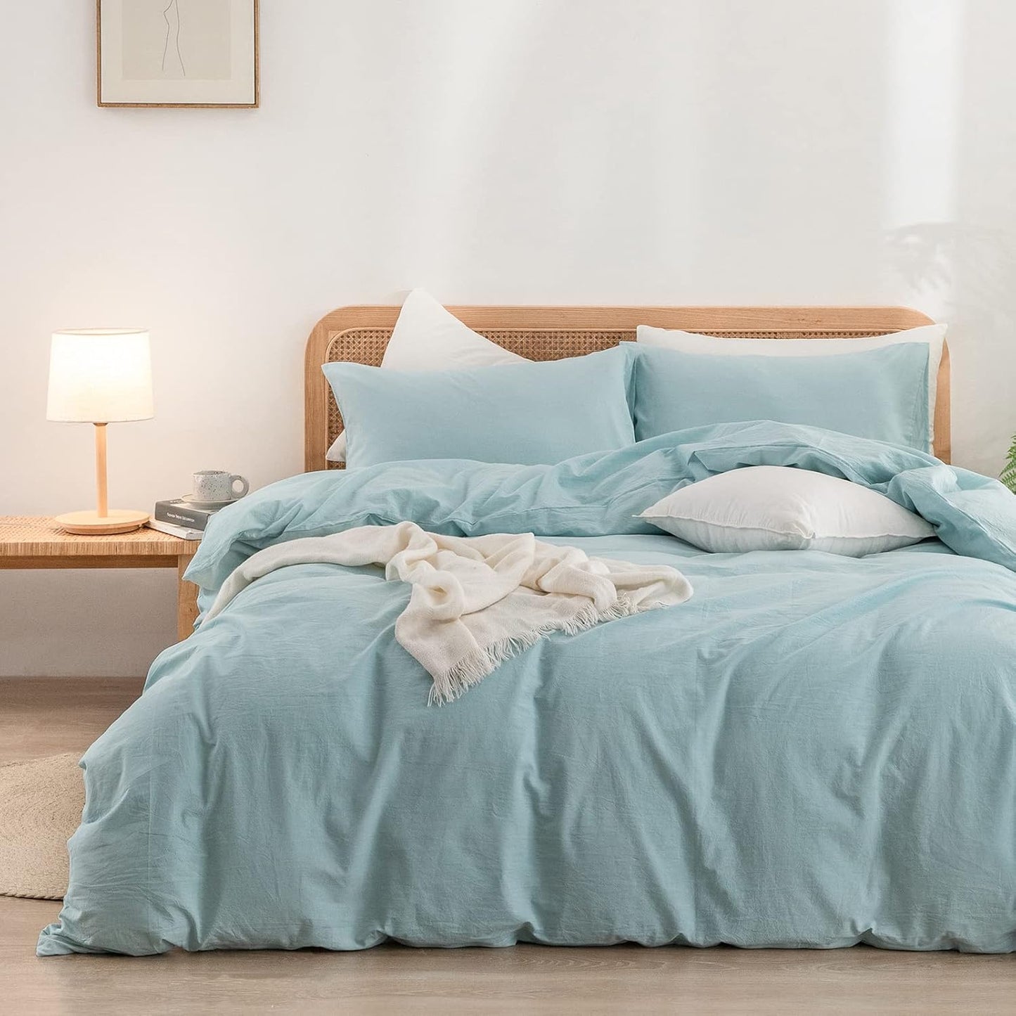 BESTOUCH Duvet Cover Set 100% Washed Cotton Chic Lightweight