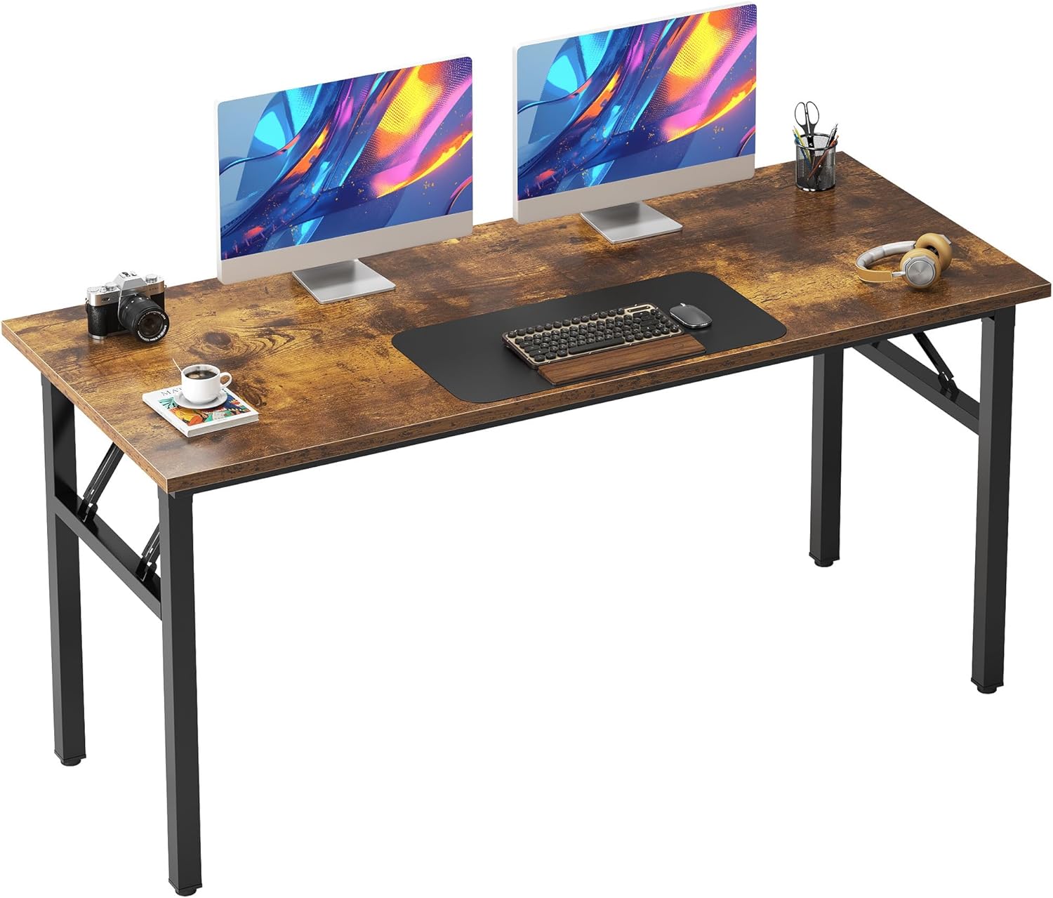 Folding Desk for Home Office - 54 inch Rustic Brown Workstation