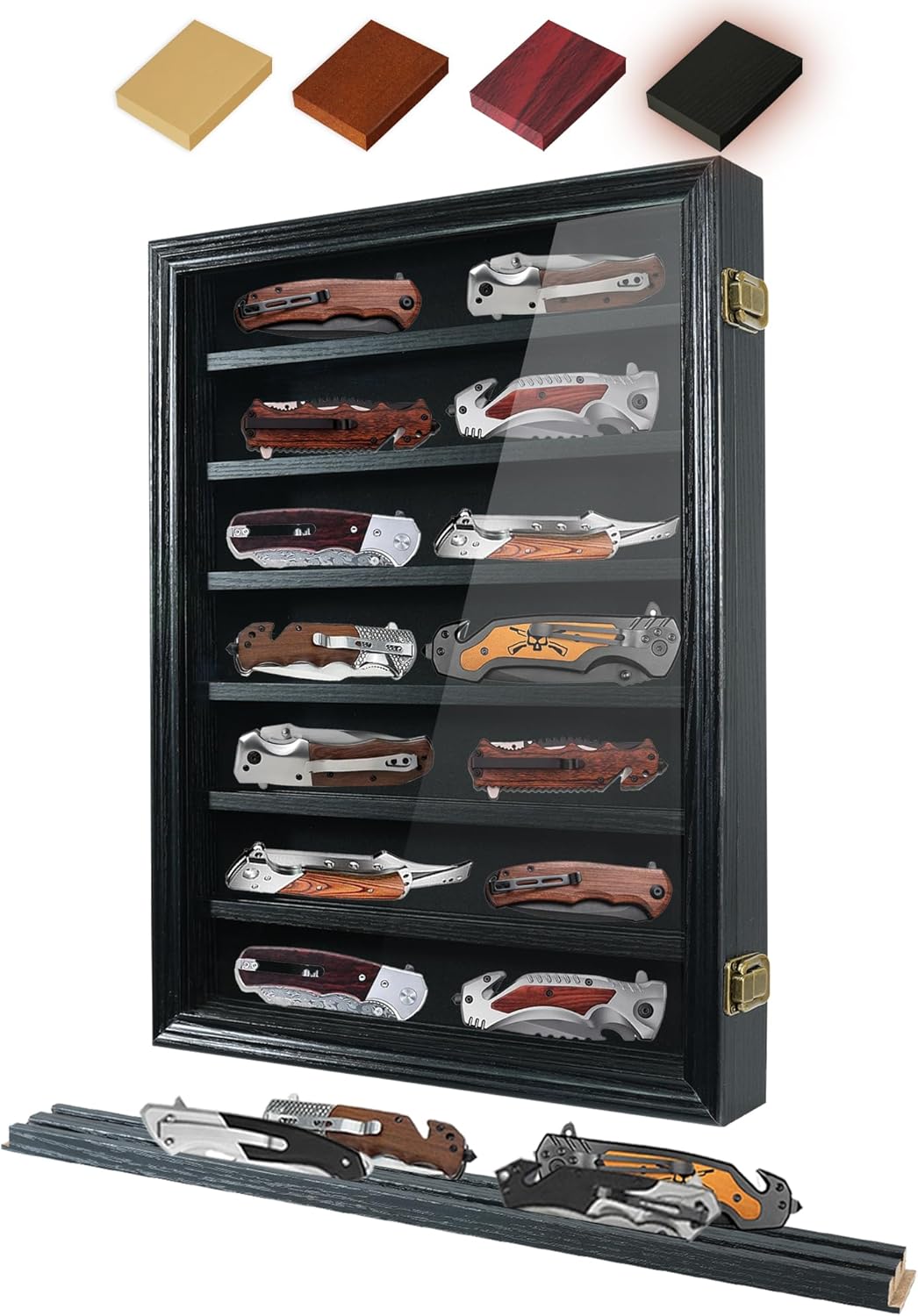 Pocket Knife Display Case with Lockable Wooden Shadow Box