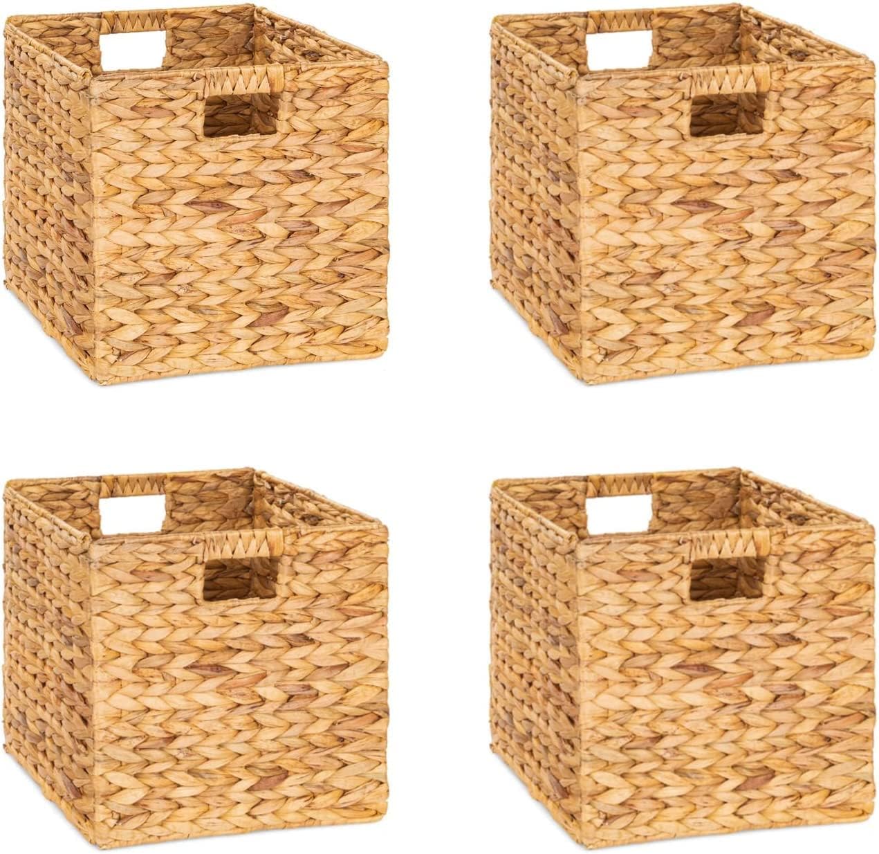 10.5in Water Hyacinth Wicker Storage Cubes for Organizing