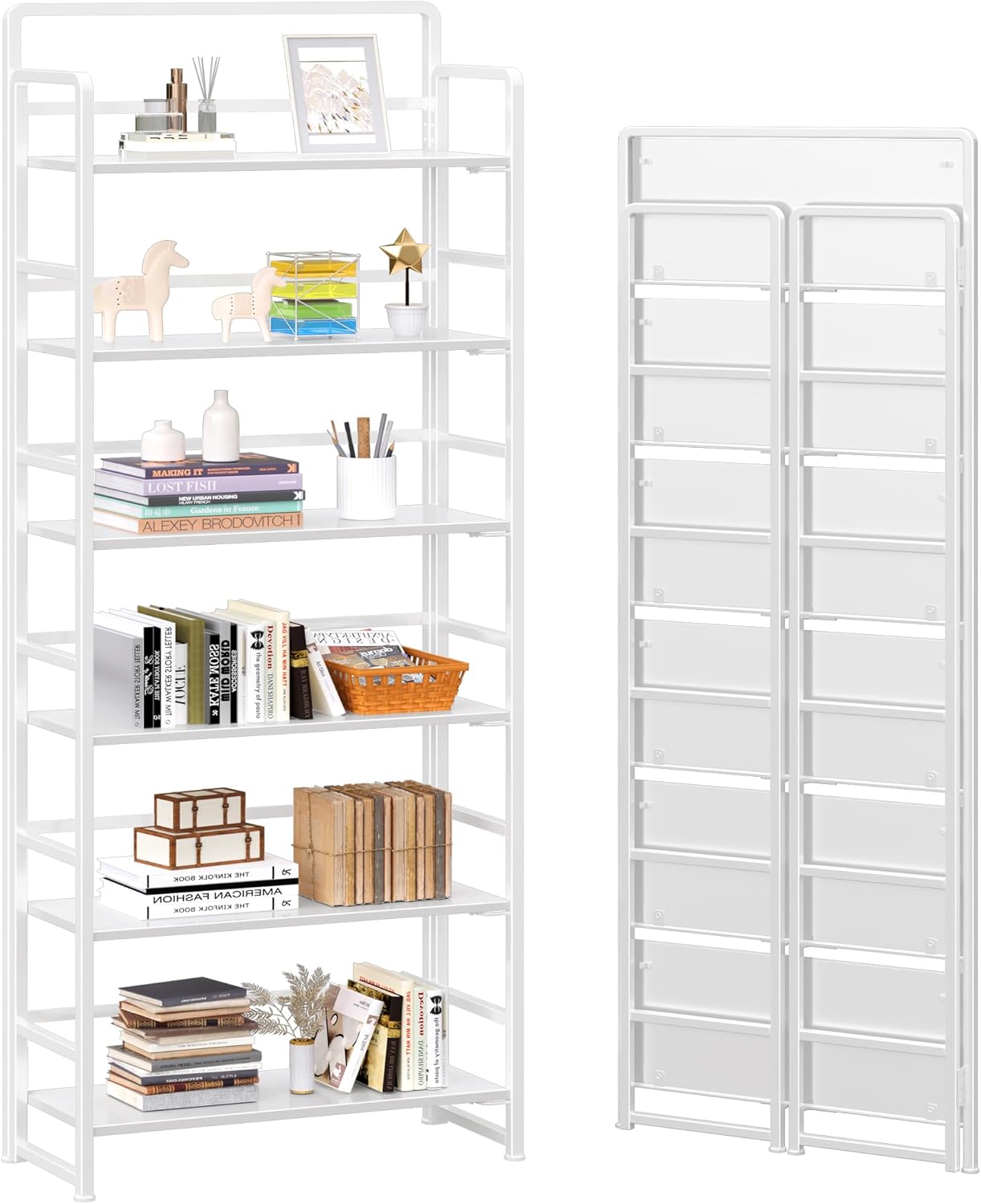 4NM No-Assembly 6 Tiers Folding Bookshelf for Home Office