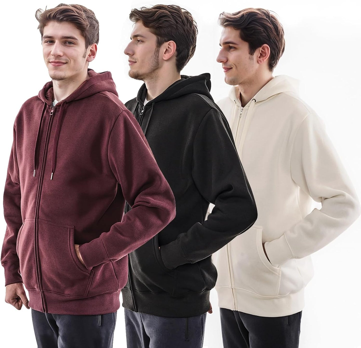 3 Pack Mens Fleece Hoodie Lightweight Athletic Sweatshirt