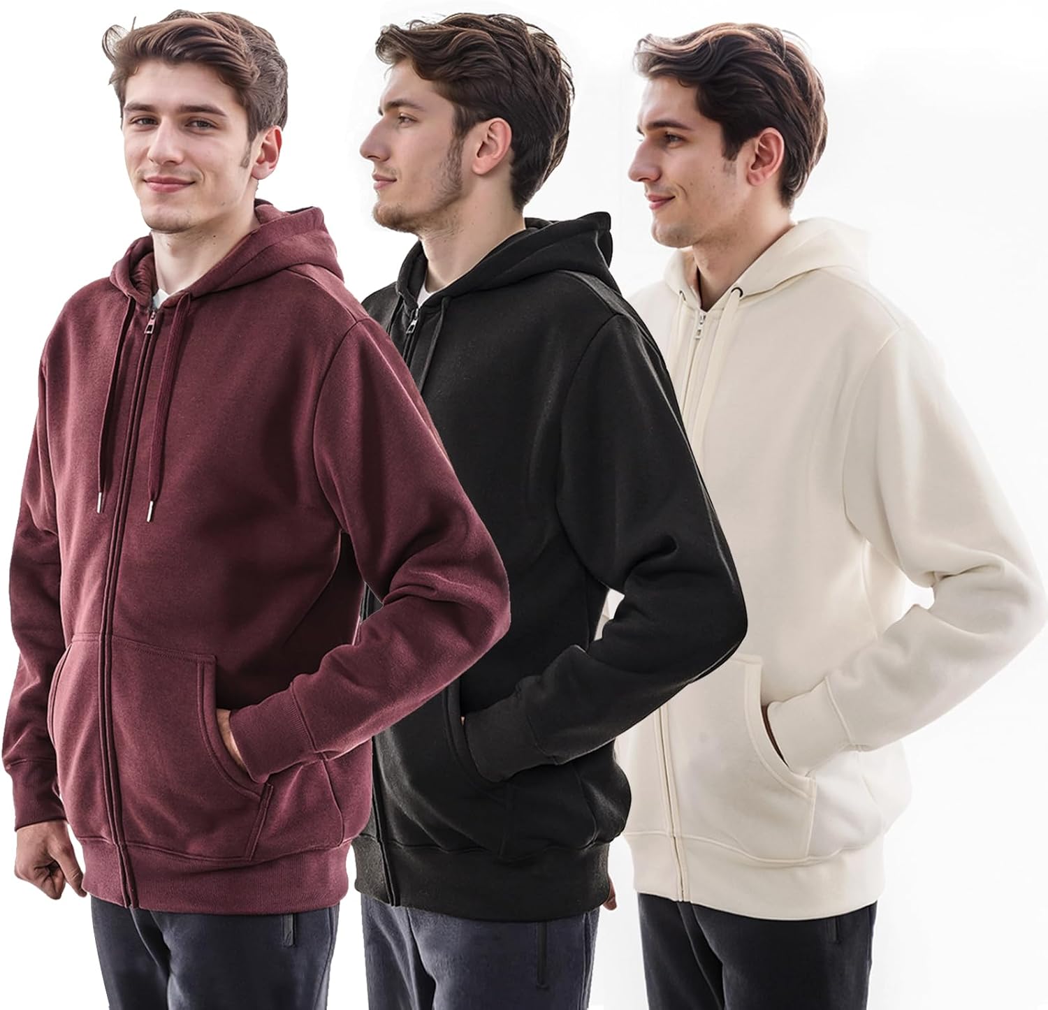 3 Pack Mens Fleece Hoodie Lightweight Athletic Sweatshirt