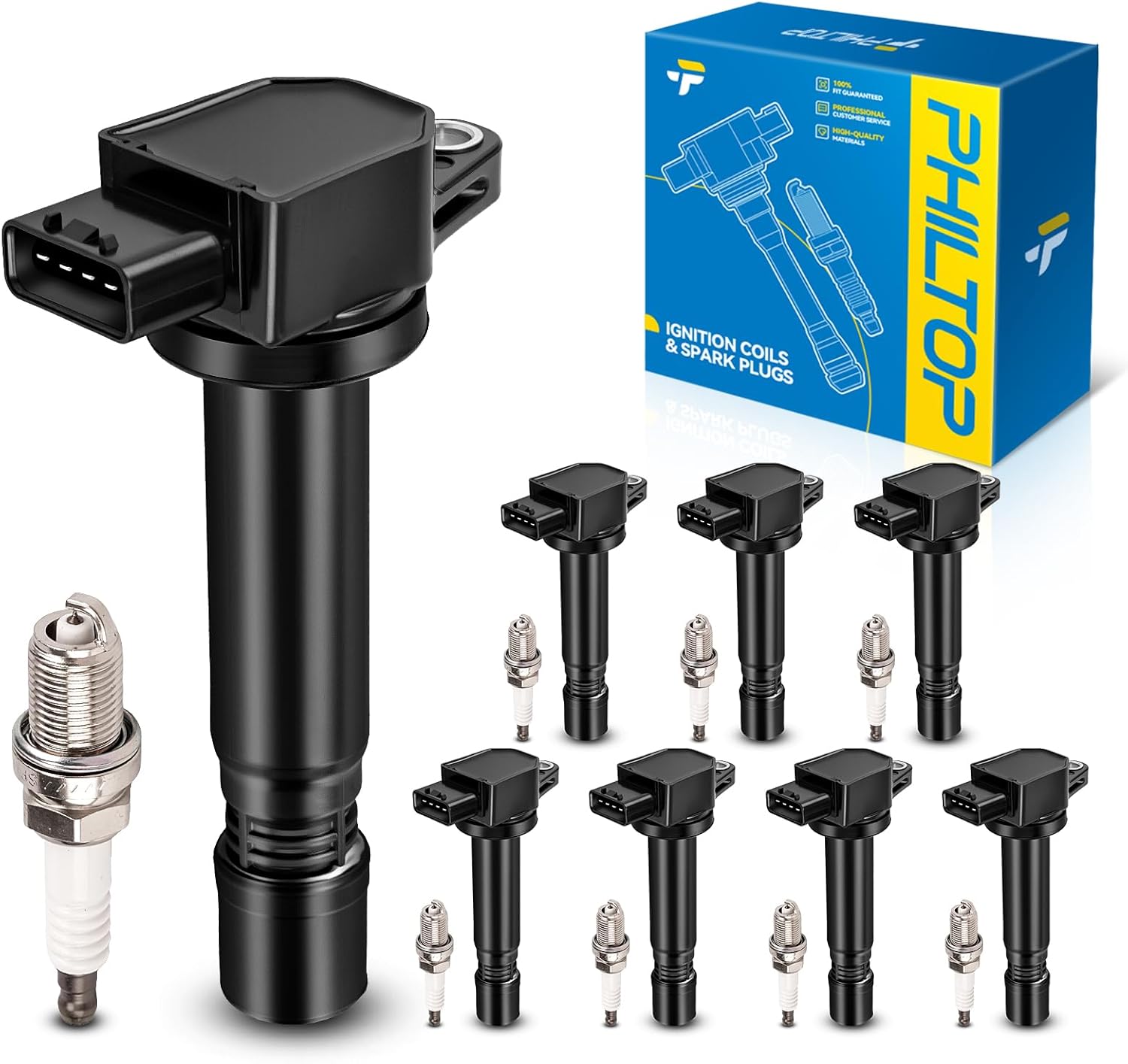 PHILTOP Set of 8 Ignition Coil Pack and Spark Plugs for Volvo