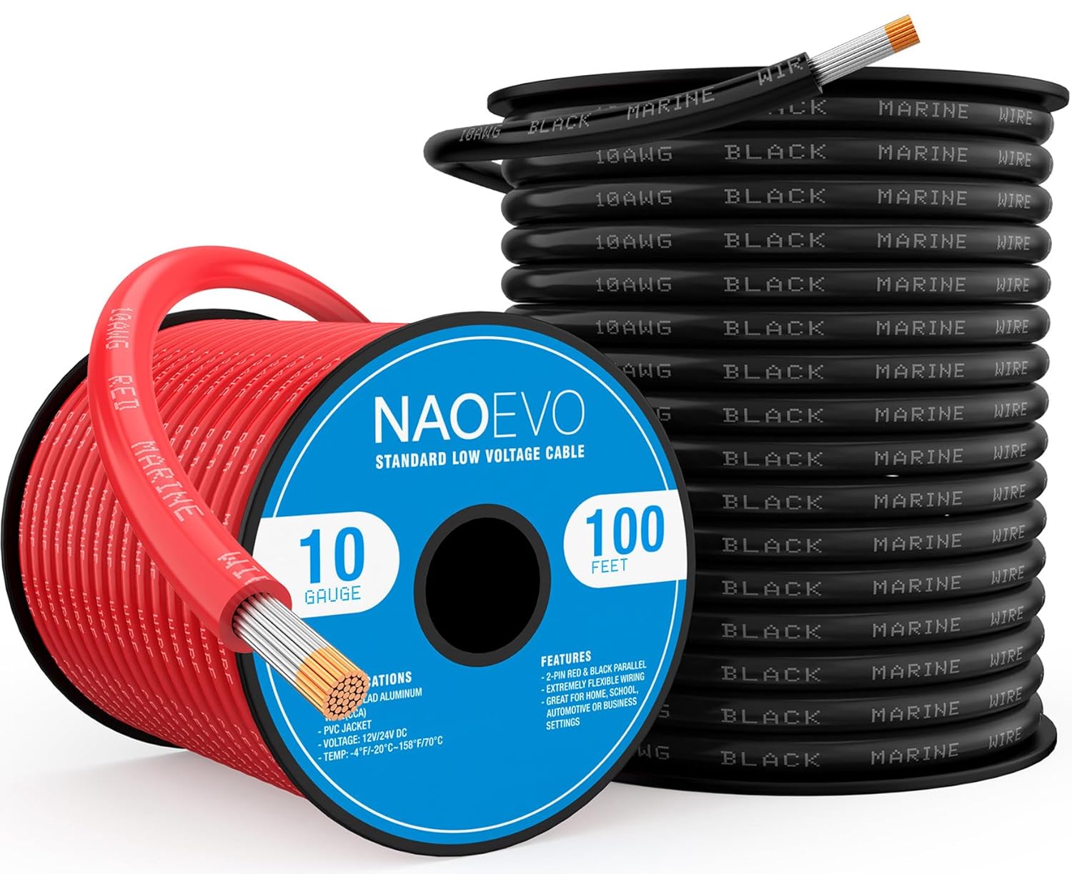 NAOEVO 10 Gauge Marine Wire for Boats, RVs, and Solar Systems