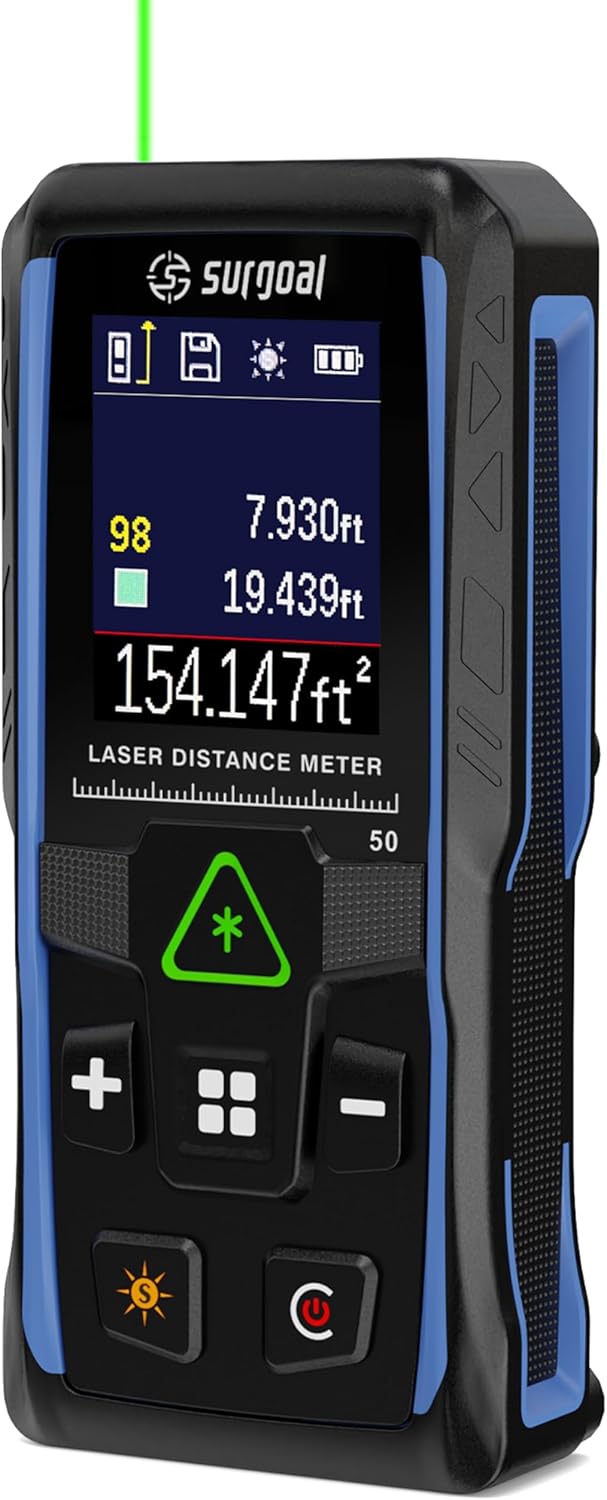 165Ft Green Laser Distance Meter with Angle Sensor and LCD