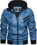 Mens PU Faux Leather Zip-Up Motorcycle Bomber Jacket with Removable