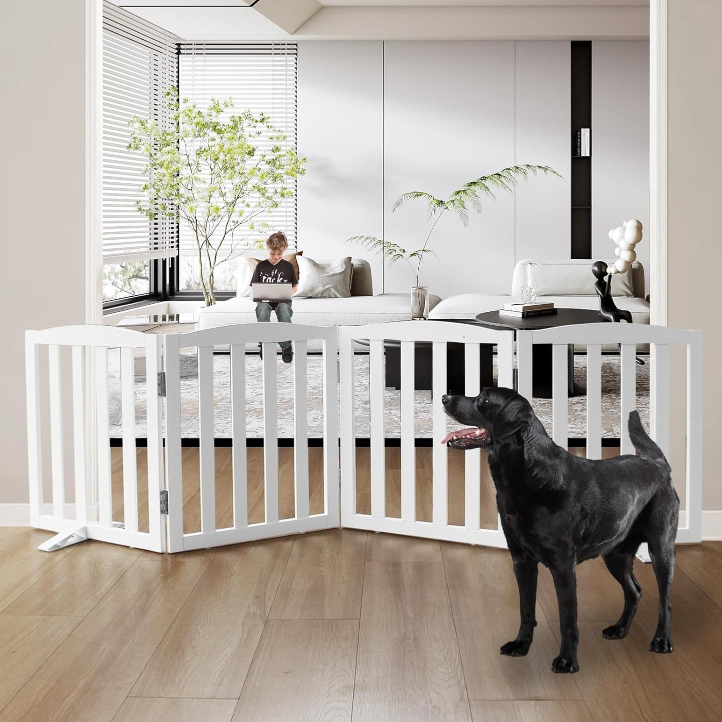 Freestanding Dog Gate Indoor - Foldable Wooden Pet Gate 24 in