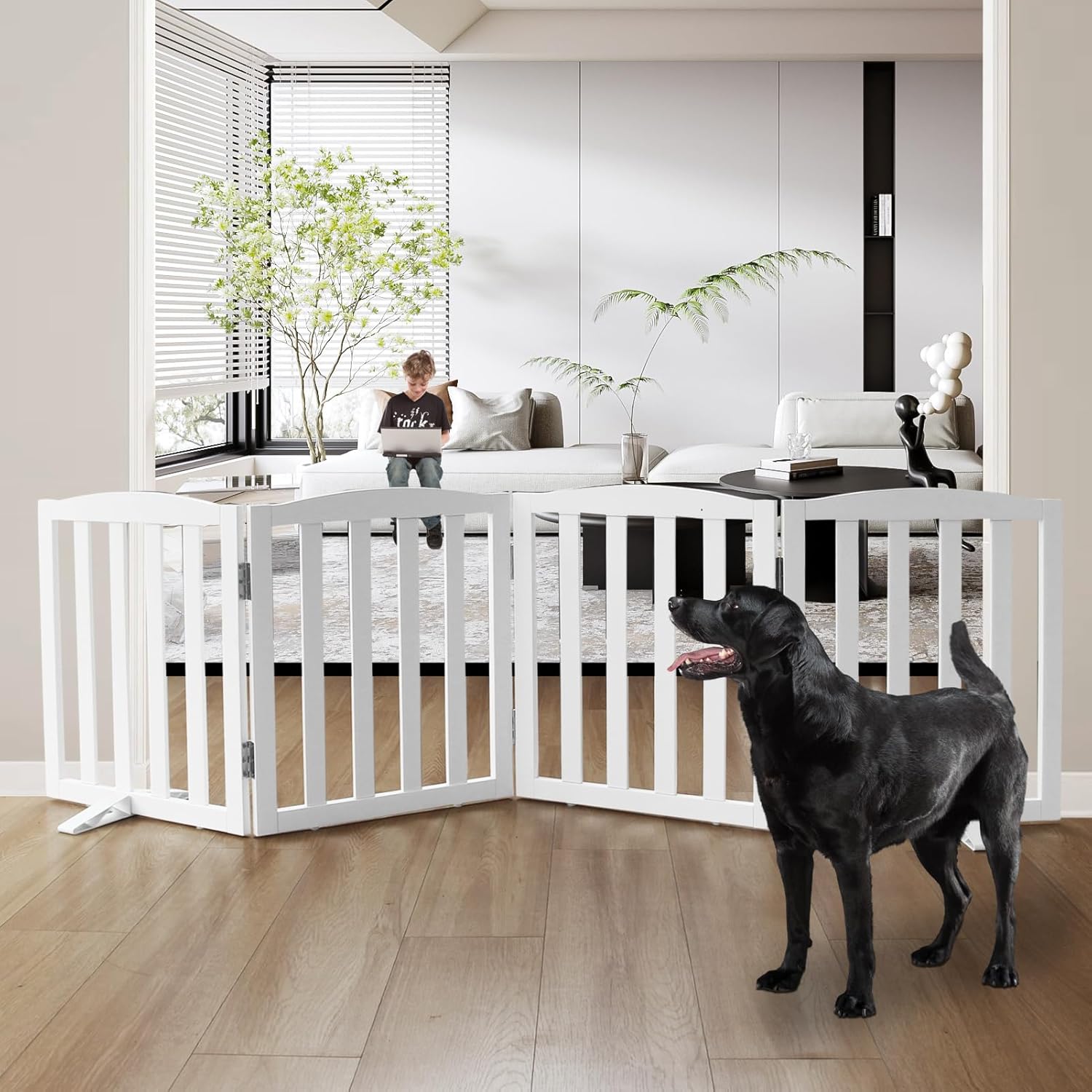 Freestanding Dog Gate Indoor - Foldable Wooden Pet Gate 24 in