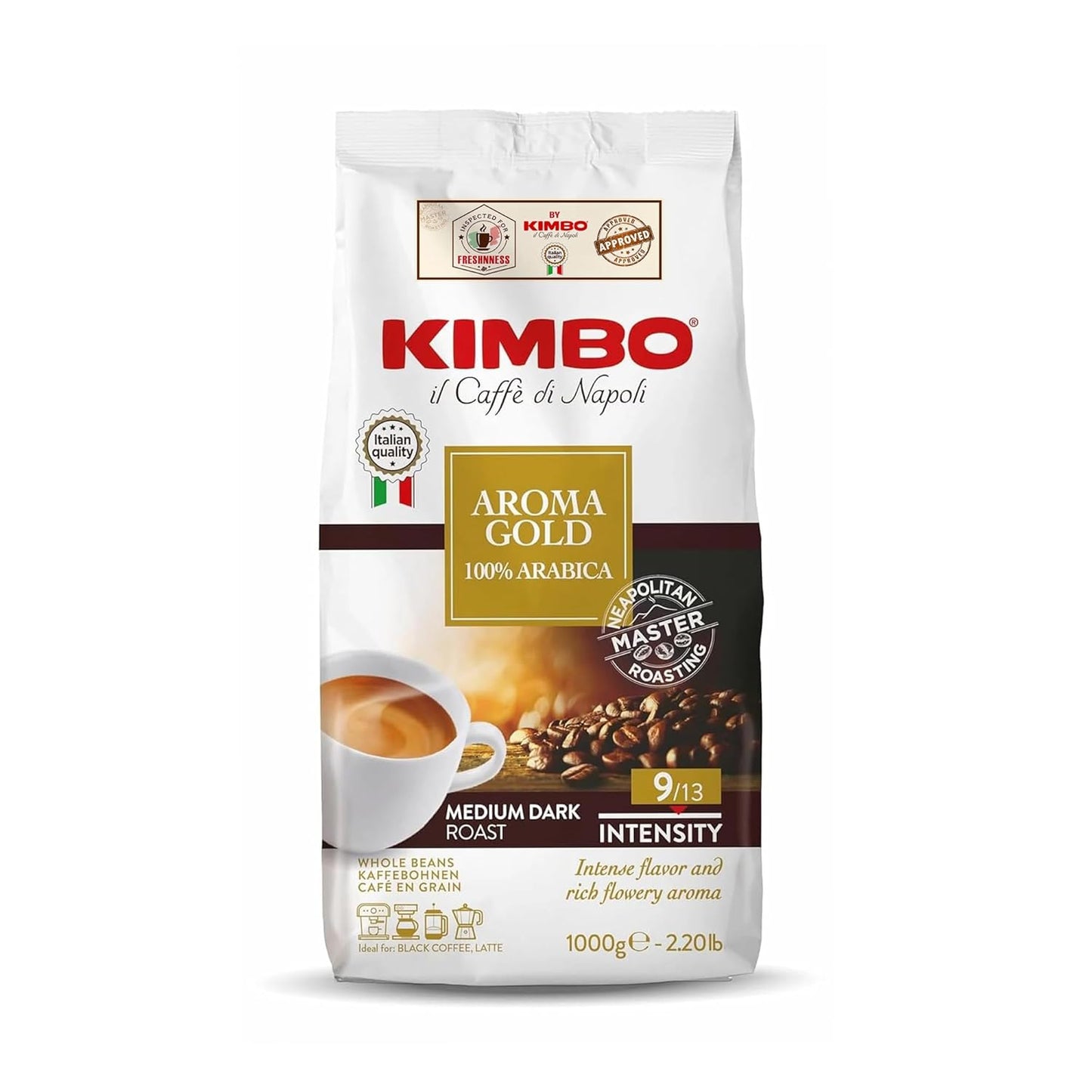 Kimbo Aroma Gold 100% Arabica Whole Bean Coffee for Coffee Lovers