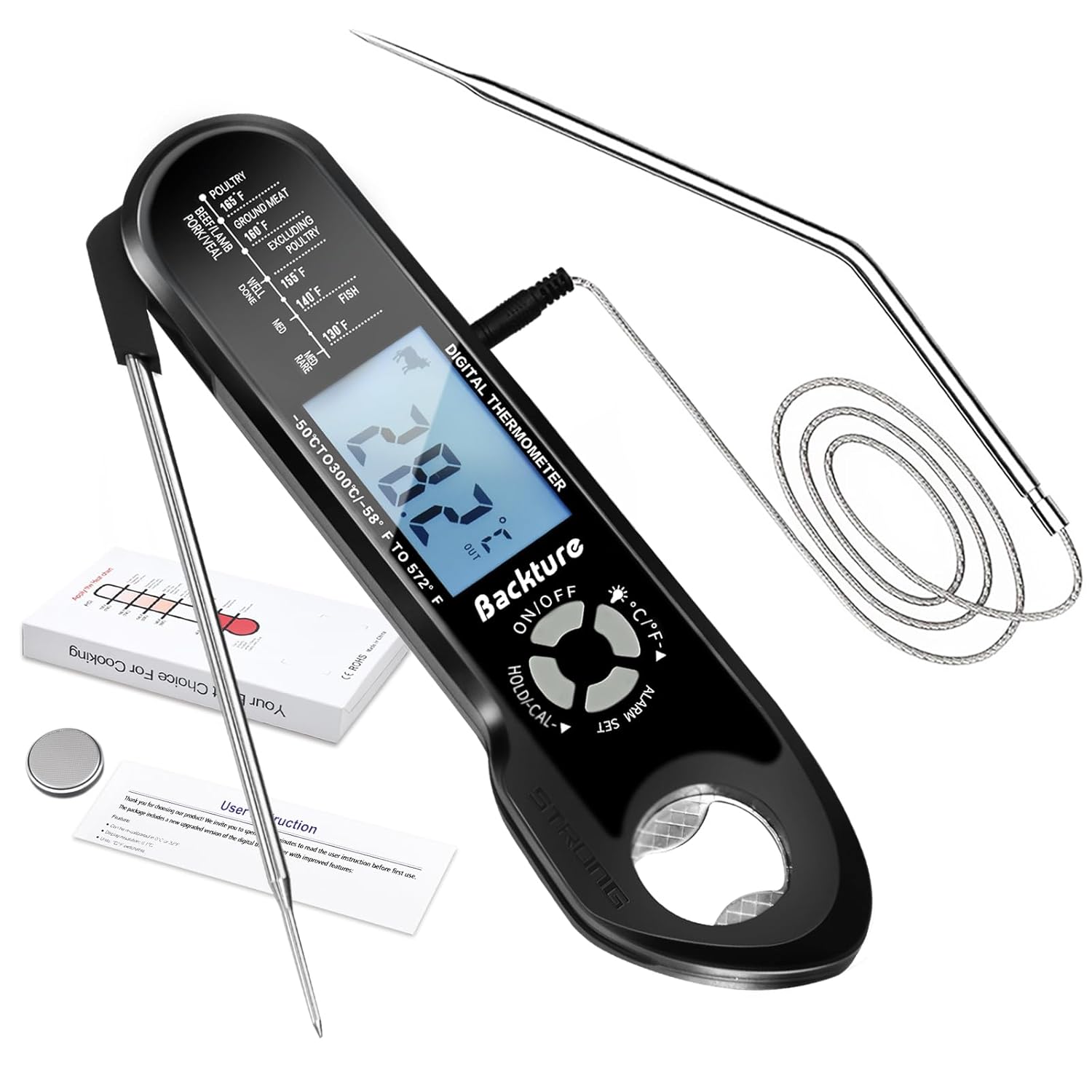Magodey Digital Meat Thermometer: Instant Read & Alarm