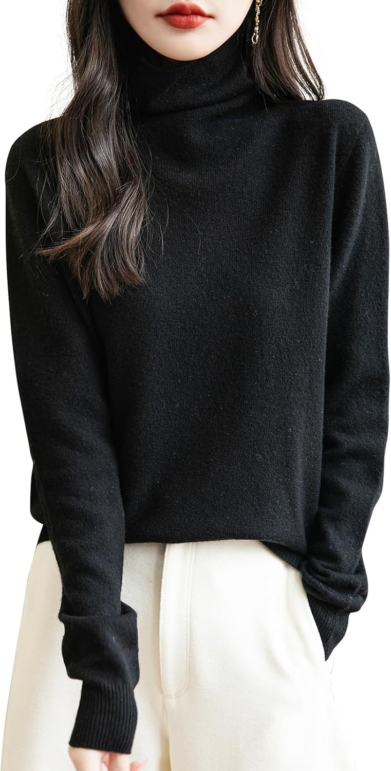 Women's 100% Merino Wool Seamless Turtleneck Sweater for Comfort