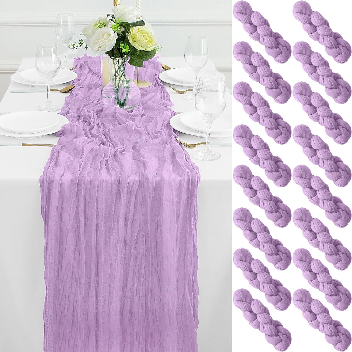 16Pack Lavender Cheesecloth Table Runner for Elegant Events