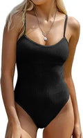 One Piece Ribbed Swimsuit Open Back Scoop Neck - Tummy Control
