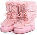 Faux Fur Boots for Women Black White - Water Resistant Mid-Calf Cozy