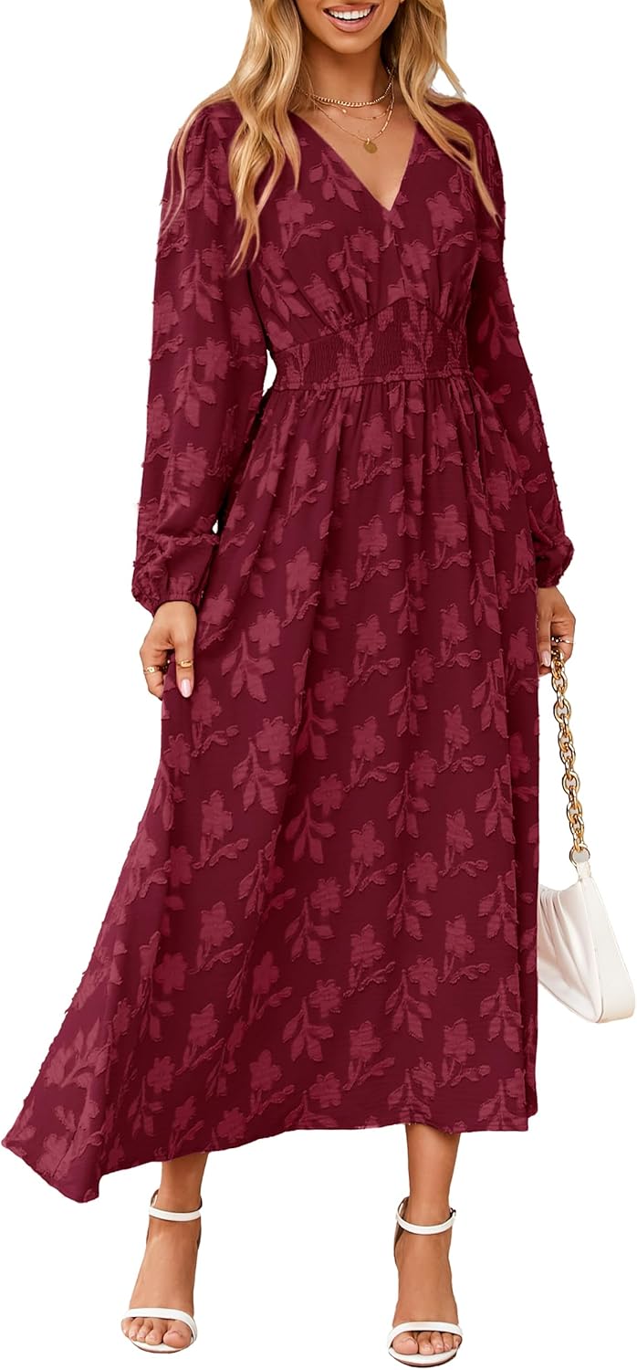 Simplee Womens Boho Floral Long Sleeve Maxi Dress for Weddings