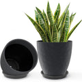 Flower Pot Indoor Outdoor Black Glossy Planter - Stone Look 12in