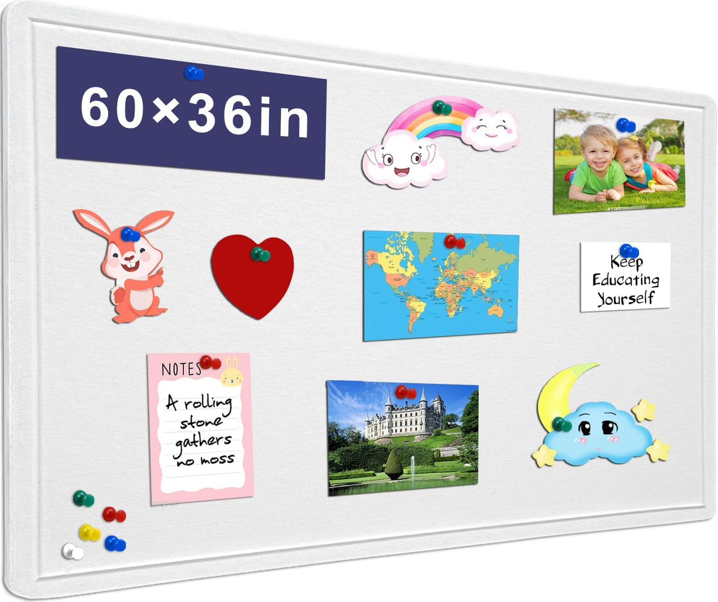 Large Bulletin Board - 60 X 36 inches Decorative Felt Pin Board